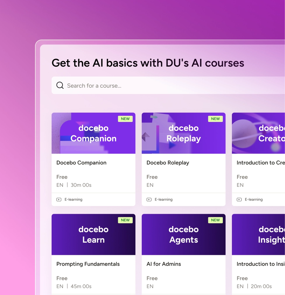 Docebo course catalog of free AI courses for customers